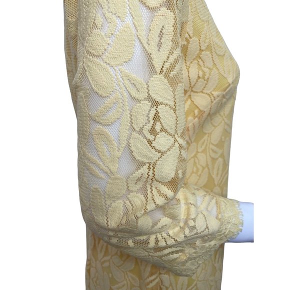 London Times Yellow Lace Dress 6 Overlay Lined Above Knee Round Neck Floral - Picture 5 of 16